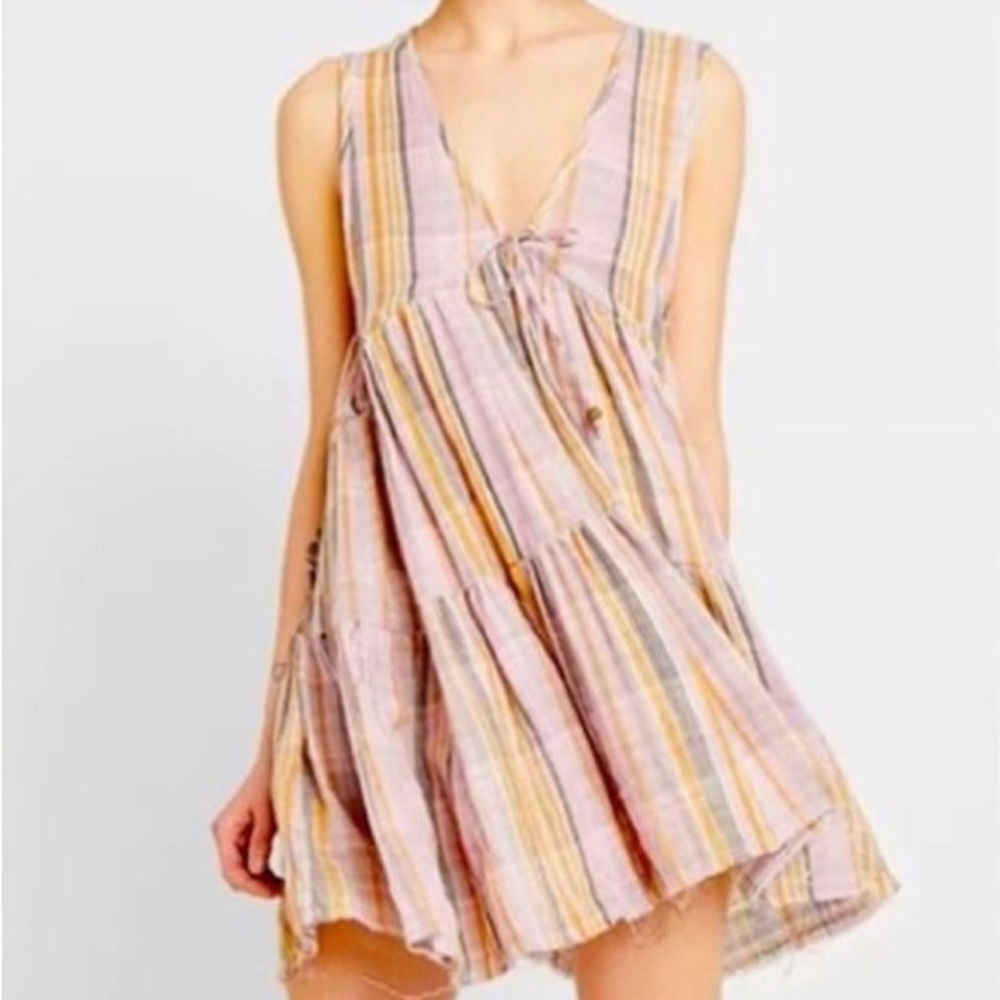 Free People Freebird Tiered Tunic Mini Dress Boho Gauze Babydoll Cottage